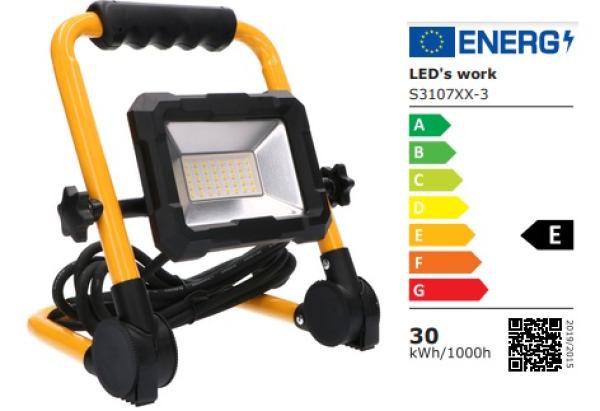 SHADA LED-Straher Baustellenstrahler 30W, 3300 Lumen, 4000K IP65, klappbar, EEC: E (0310720)